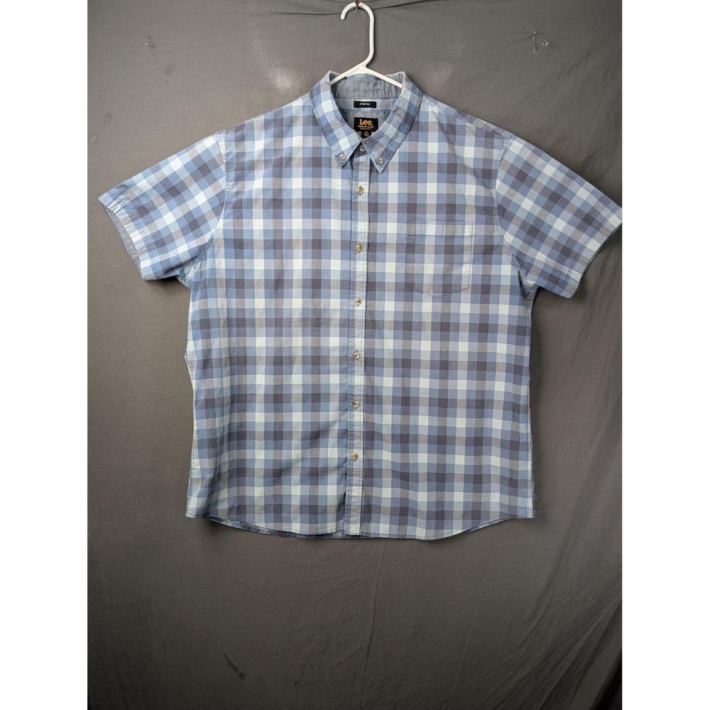 Lee Premium Select Regular Fit Plaid Button Down Shirt Mens XXL Blue Check 6540